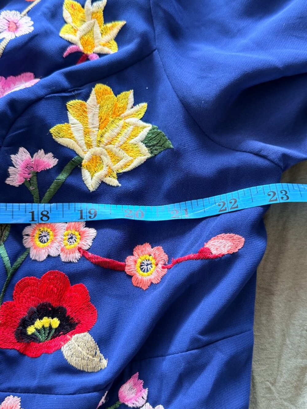 ASOS Design Plus Size Blue Embroidered Floral Lace Midi Dress - Picture 2 of 4